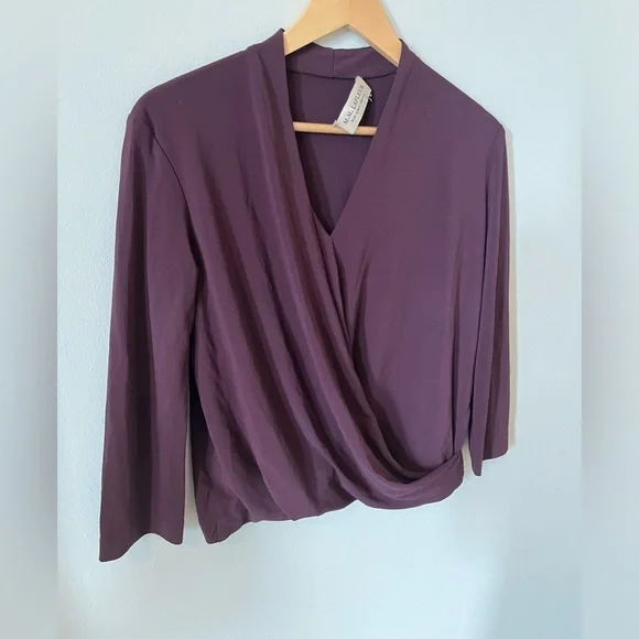 MM Lafleur The Deneuve Blackberry V Neck Crossover Top Knit Crêpe Stretch Small - Picture 3 of 8